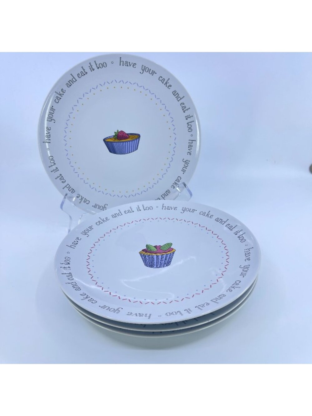 vintage "have your cake and eat it too" dessert plates set of 4 8"